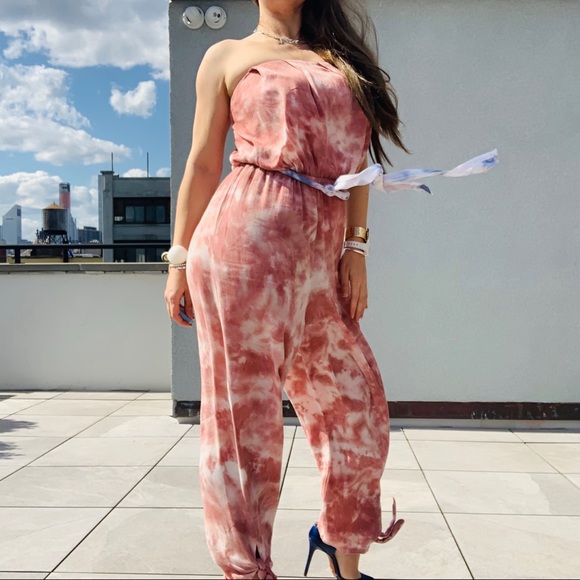 Free People Marble Abstract Cloud Camo Tie Dye Strapless Jumpsuit - Picture 12 of 16